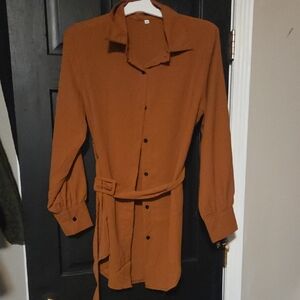 Rust Orange Button-Up Shirt Dress